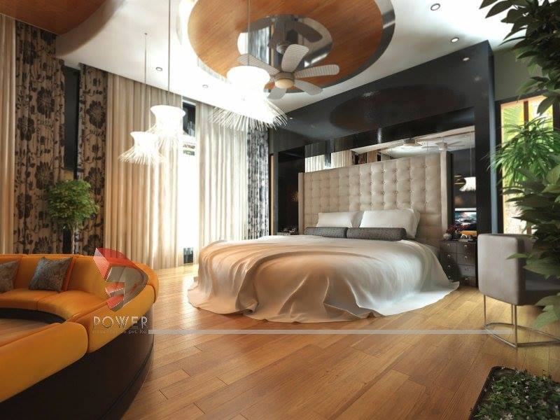 Bedroom With Round Bed And White Hanging Lights by HOC Designarch Bedroom Contemporary | Interior Design Photos & Ideas