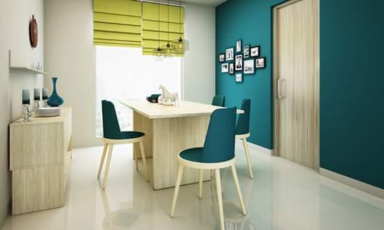 Dining Table Simple Blue Wooden Cushioned Chair by HOC Designarch Dining-room Contemporary | Interior Design Photos & Ideas