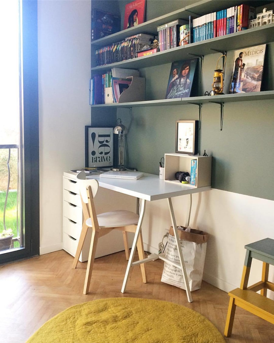 Study Table With White Wooden Cushioned Chair by HOC Designarch Bedroom Contemporary | Interior Design Photos & Ideas
