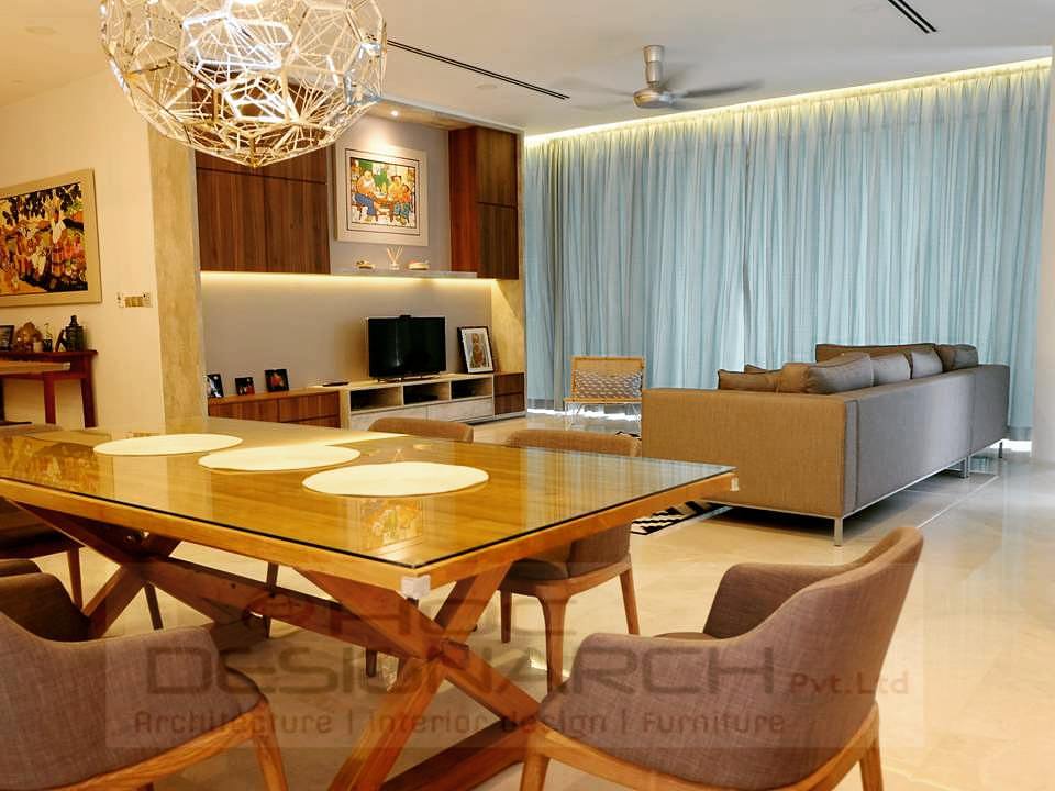 Dining Table With Wooden Chairs And Chandelier by HOC Designarch Dining-room Contemporary | Interior Design Photos & Ideas