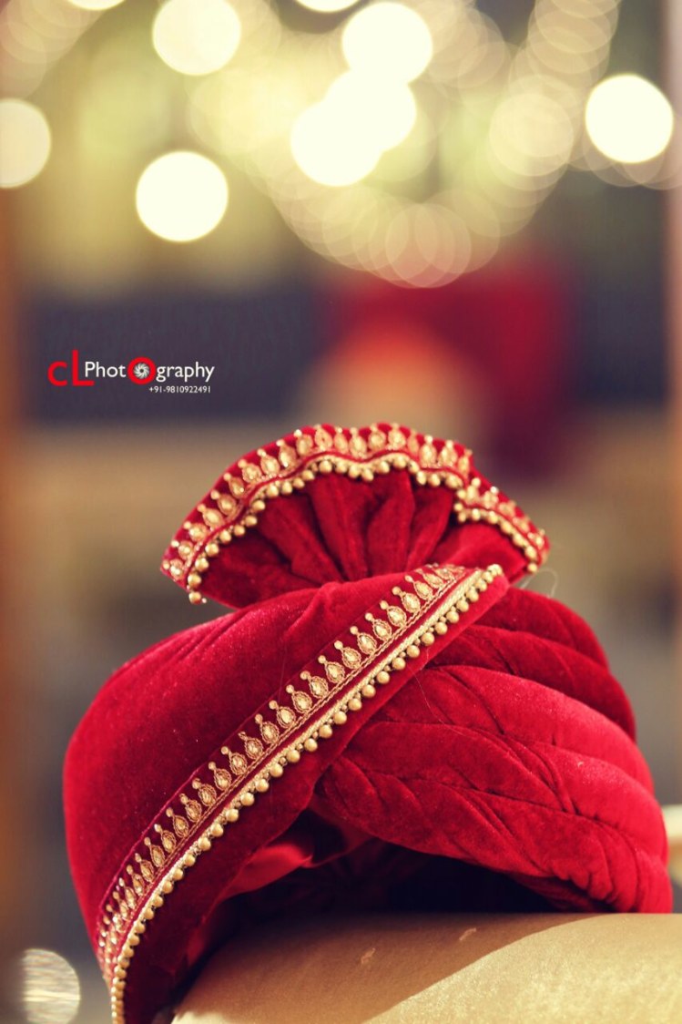Red Velvet Turban With Golden Beads On The Edges by CL Photography Groom-wear-and-accessories | Weddings Photos & Ideas