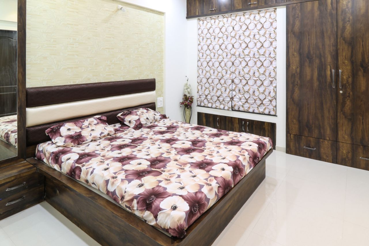 Spacious Master Bedroom with Dark Walnut Brown Wardrobe and Bed by Wood Works Club Bedroom Contemporary | Interior Design Photos & Ideas
