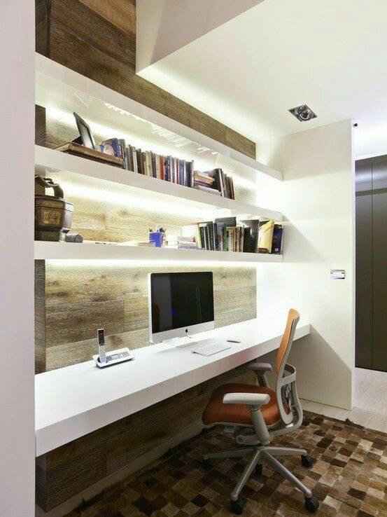 Elegant Study Room with White Wooden Table And Orange Chair by Wood Works Club Indoor-spaces Modern | Interior Design Photos & Ideas