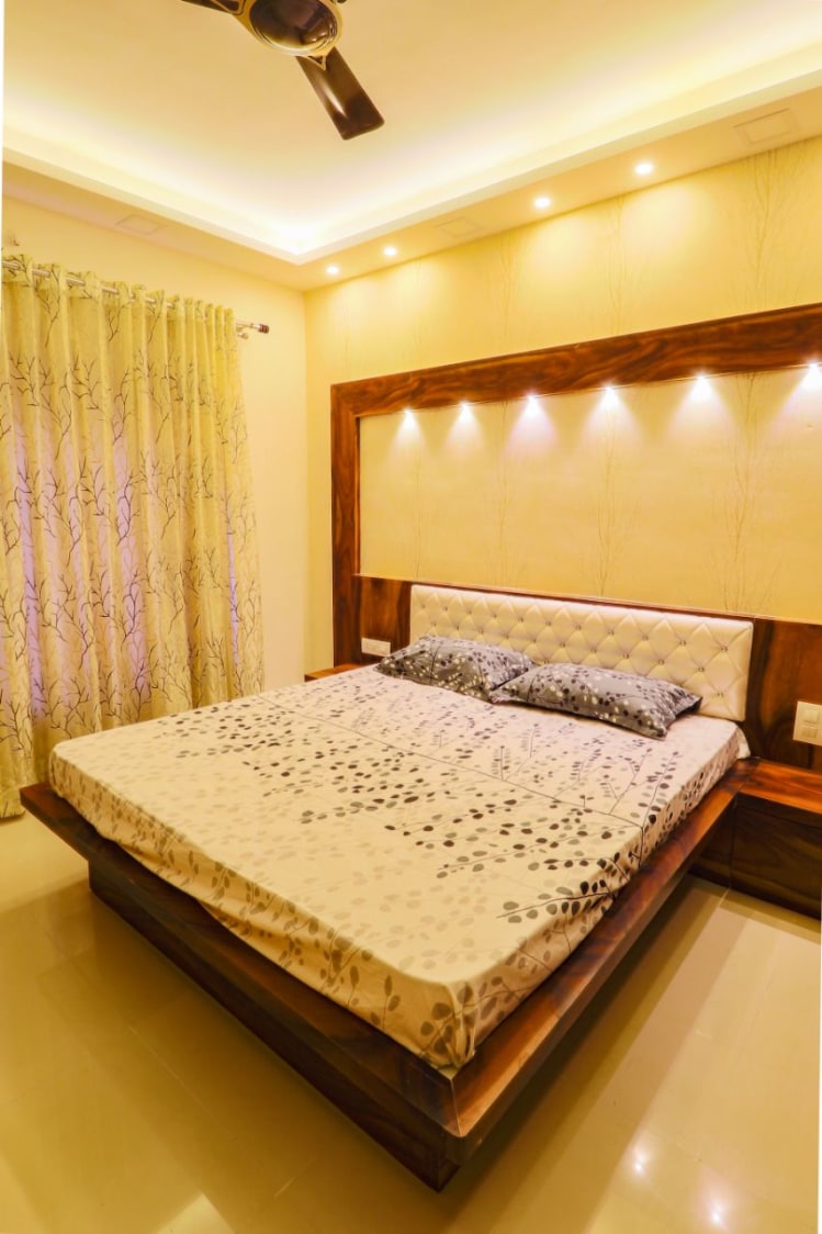 Sophisticated Master Bedroom with Wood Finished Bed by Wood Works Club Bedroom Modern | Interior Design Photos & Ideas