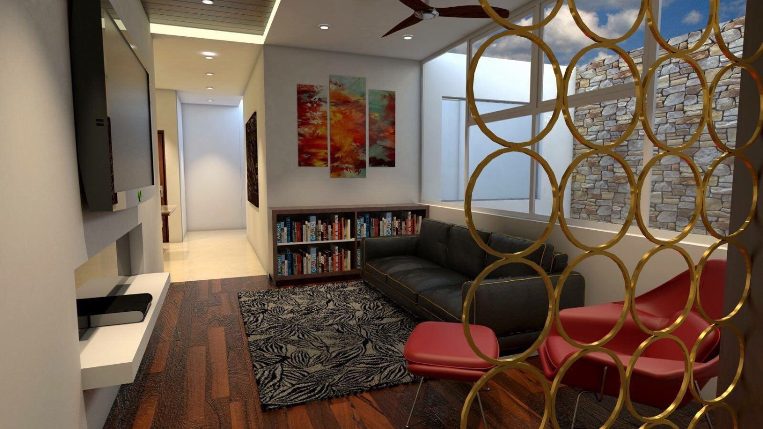 Living Room With Wooden Flooring by Roopan Living-room Contemporary | Interior Design Photos & Ideas
