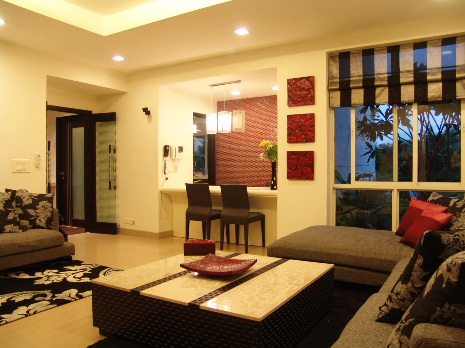 Buff Shaded Living Room With Outdoor View by Shishu Yadava Living-room Contemporary | Interior Design Photos & Ideas