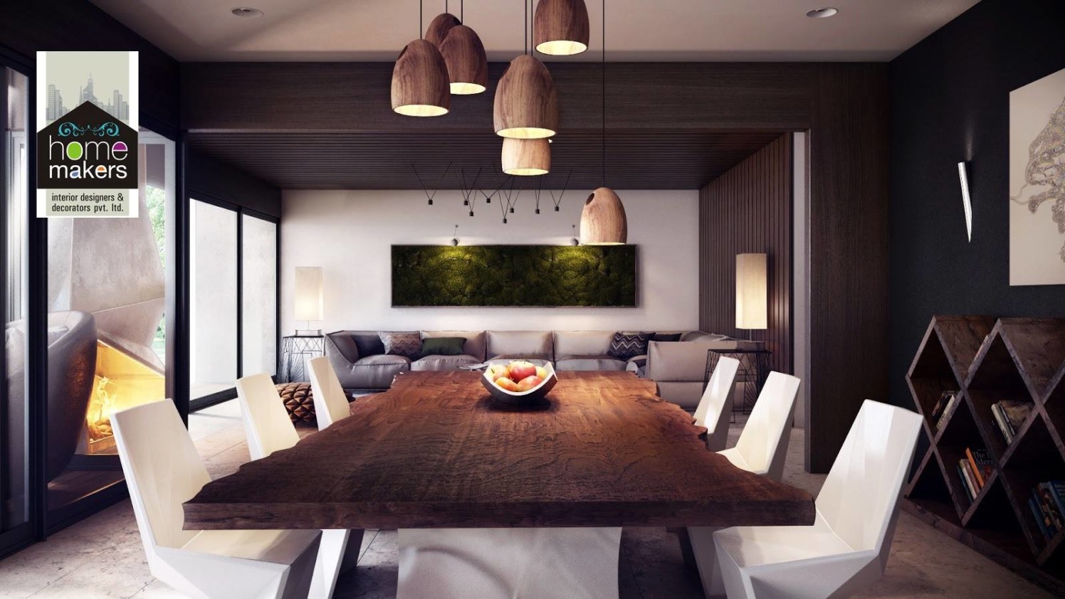 Cherry Wood And Black Dining Room With White Chair by Shishu Yadava Dining-room Modern | Interior Design Photos & Ideas