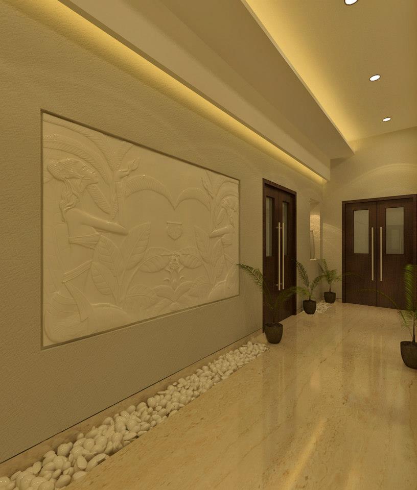 Hallway With Stone Pebbles Decor On Corner by Krupa Bhansali Sanghavi Contemporary | Interior Design Photos & Ideas