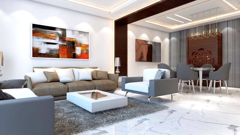 Stylish Living Room With Marble Floor And Wall Decor by Huzzpa Living-room Modern | Interior Design Photos & Ideas