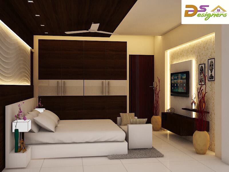 Bedroom With White Box Bed And Tile Flooring by Shivraj Singh Bedroom Contemporary | Interior Design Photos & Ideas