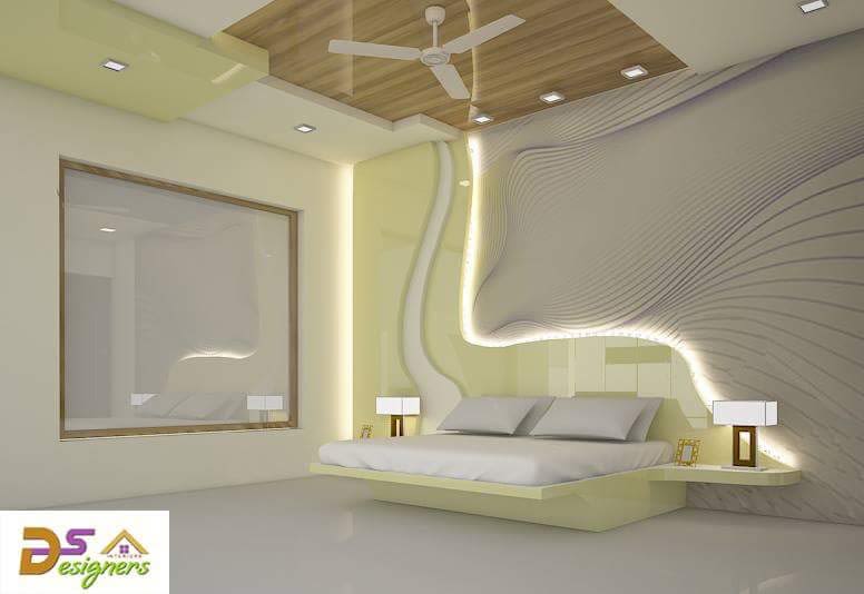 Bedroom With Wooden False Ceiling And Raised Back Wall by Shivraj Singh Bedroom Contemporary | Interior Design Photos & Ideas