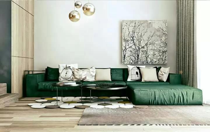 Dark Green Sectional Sofa For Living Space by Icraft Desginz and interiors Living-room Modern | Interior Design Photos & Ideas