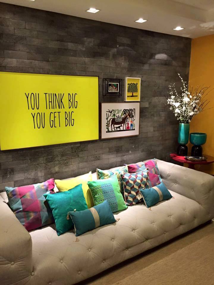 Beige Sofa With Colorful Cushions by Icraft Desginz and interiors Living-room Contemporary | Interior Design Photos & Ideas
