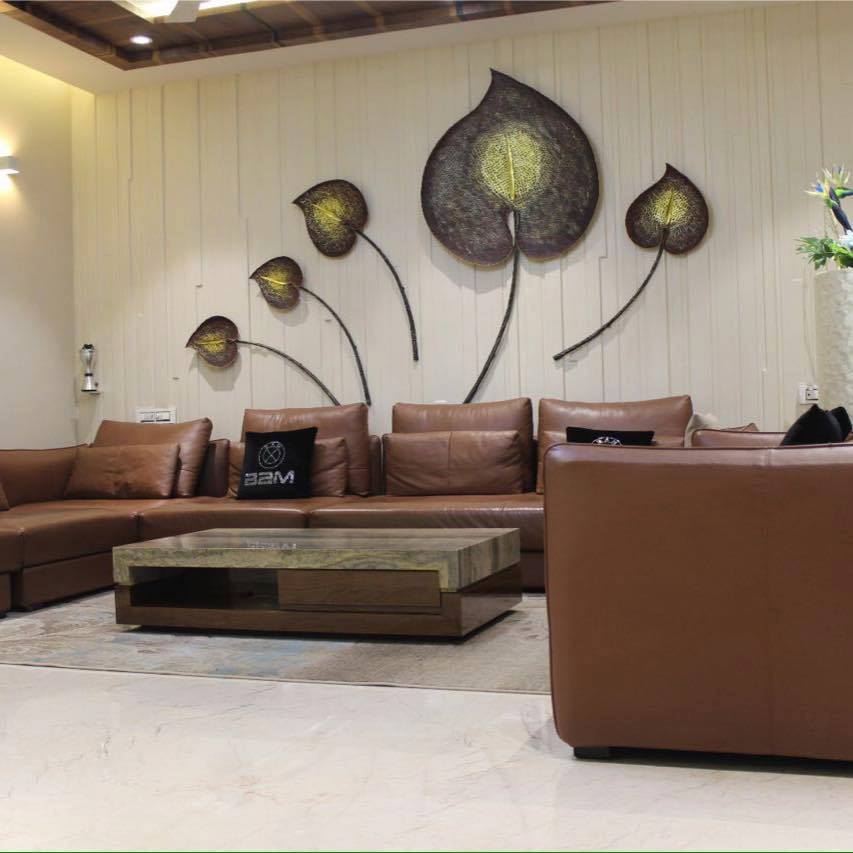 Brown Shaded Sectional Sofa With Marble Top Centre Table by Icraft Desginz and interiors Living-room Modern | Interior Design Photos & Ideas