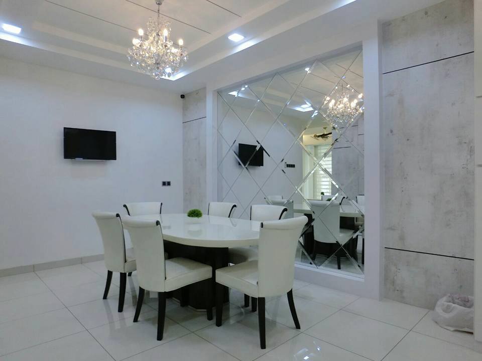 Marble Top Circular Dining Table For Dining Space With Chandelier by Icraft Desginz and interiors Dining-room Contemporary | Interior Design Photos & Ideas
