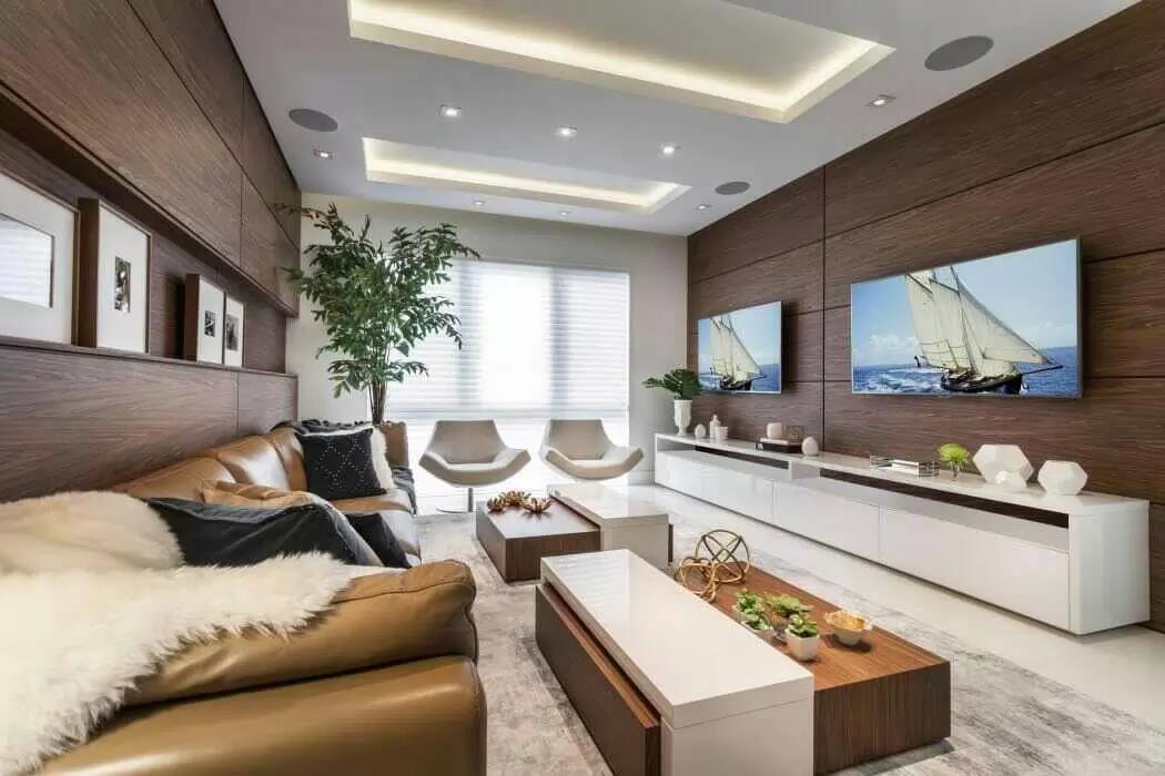 White And Brown Shaded Living Space With TV Unit by Icraft Desginz and interiors Living-room Modern | Interior Design Photos & Ideas