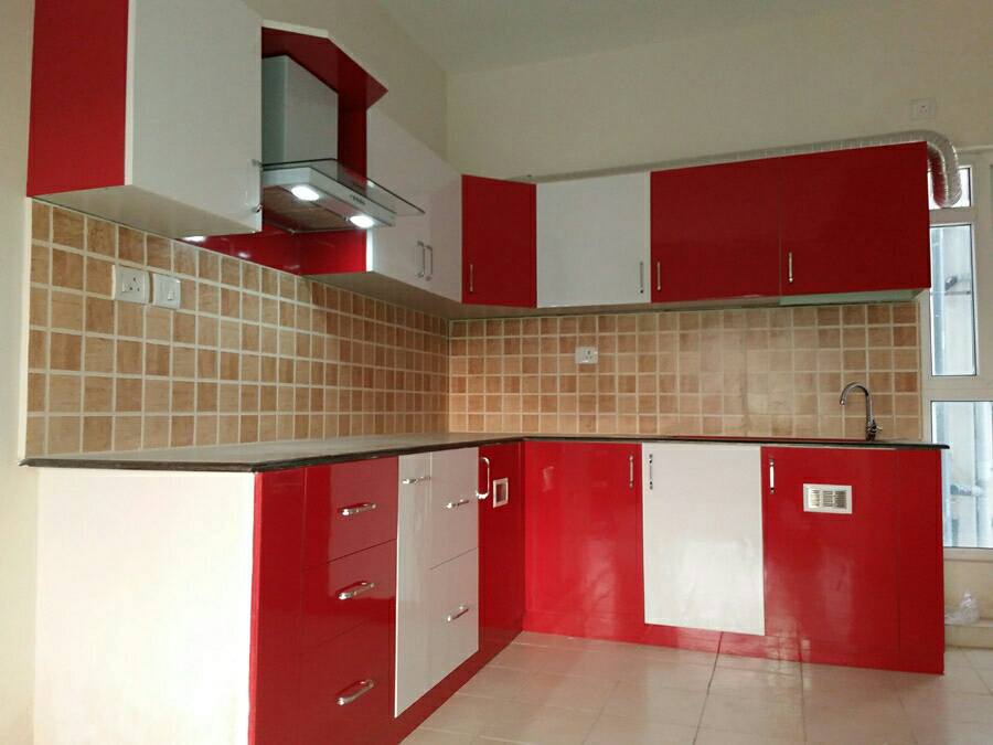 Red And White Themed Modular Kitchen by VJP. DECORS Modular-kitchen Contemporary | Interior Design Photos & Ideas