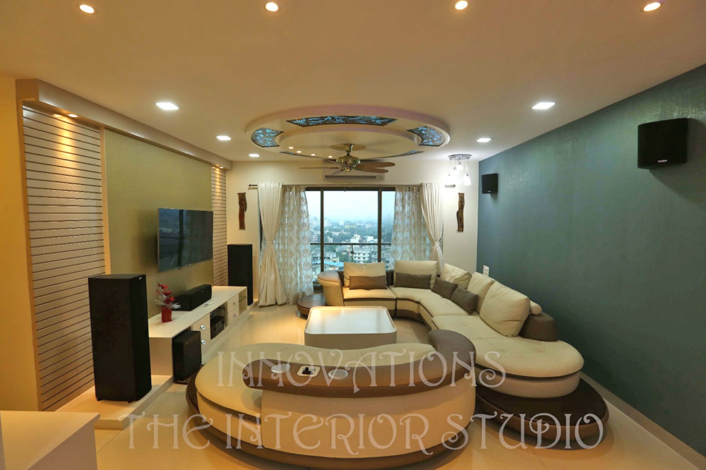 White Upholstered Sectional Sofa and Built-in White Accent Lights by Innovations - The Interior Studio Living-room Modern | Interior Design Photos & Ideas