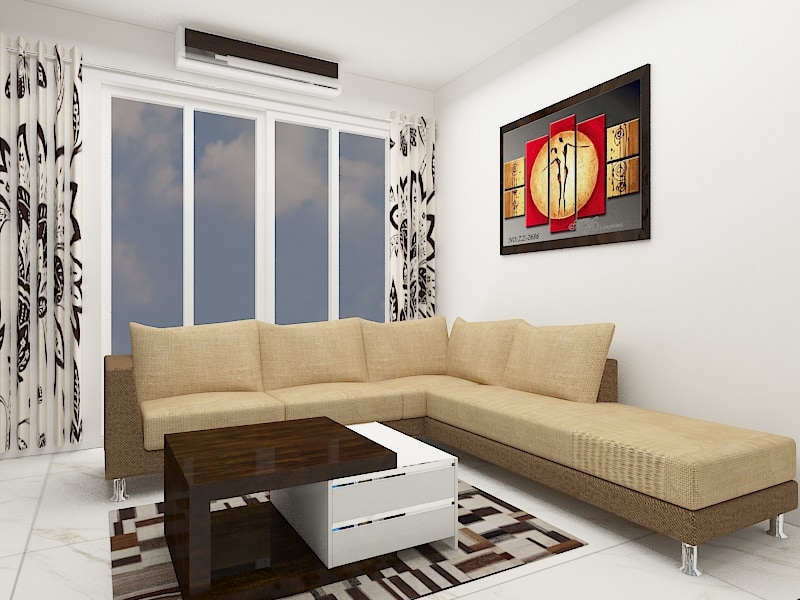 white walled living room with beige l shaped sectional