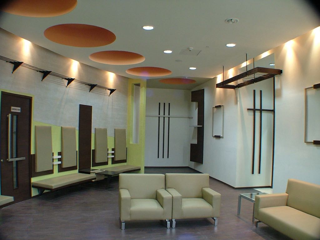 White themed Waiting Area With Circular False Ceiling by Mohit Kumar Living-room Contemporary | Interior Design Photos & Ideas