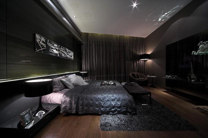 Black Shaded Bedroom With Wooden Floor by Mohit Kumar Bedroom Modern | Interior Design Photos & Ideas