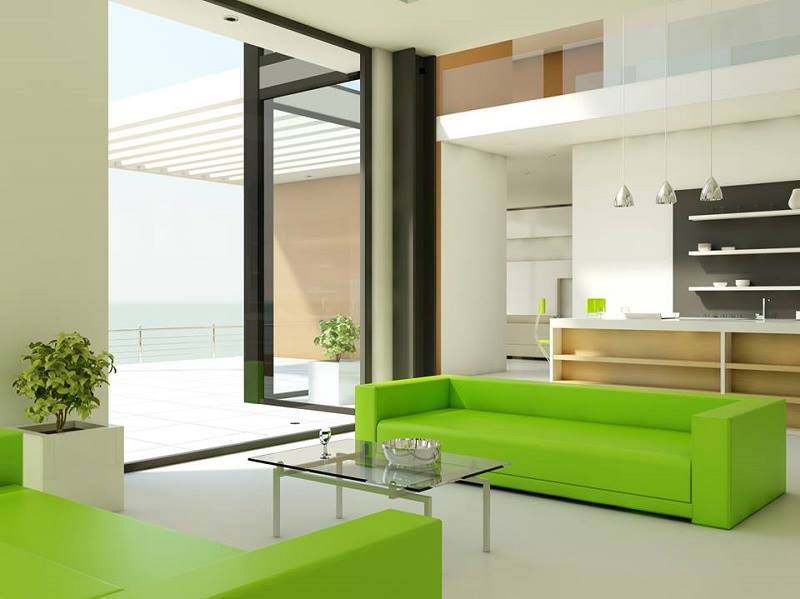 Living Area With Green Sofas by Mohit Kumar Living-room Modern | Interior Design Photos & Ideas