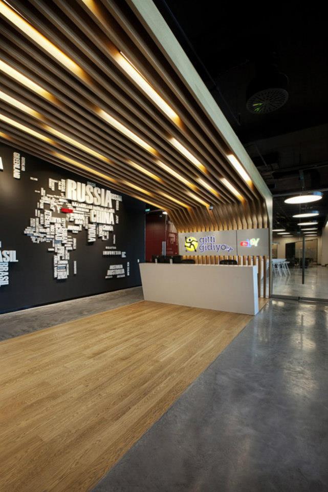 Office Reception With Wooden Floor And Designer Ceiling by Mohit Kumar Modern | Interior Design Photos & Ideas