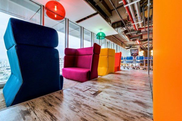 Modern Office Area With Colorful Sofas by Mohit Kumar Modern | Interior Design Photos & Ideas