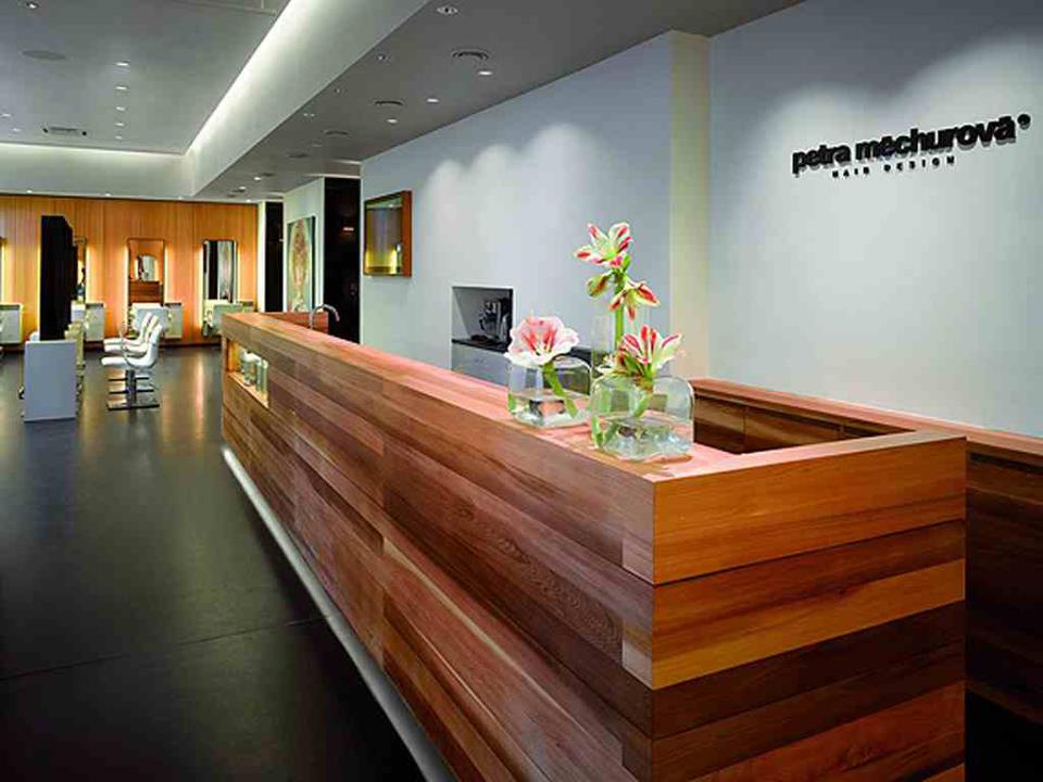 Office Reception Area With Wooden Desk by Mohit Kumar Modern | Interior Design Photos & Ideas