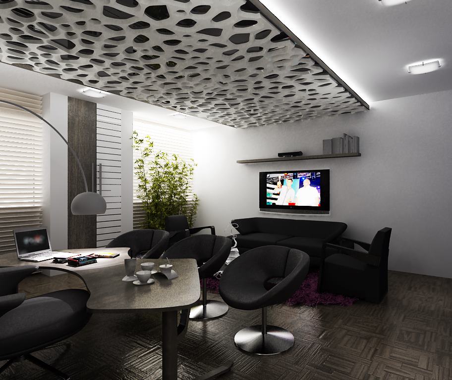 Black Shaded Office Room With Round Chairs by Mohit Kumar Living-room Modern | Interior Design Photos & Ideas