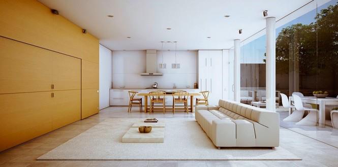 Living Area With Golden Oak Shade Wall by Mohit Kumar Living-room Modern | Interior Design Photos & Ideas