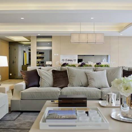 Buff Shaded Living Room With Light Grey Sofa by Mohit Kumar Living-room Contemporary | Interior Design Photos & Ideas
