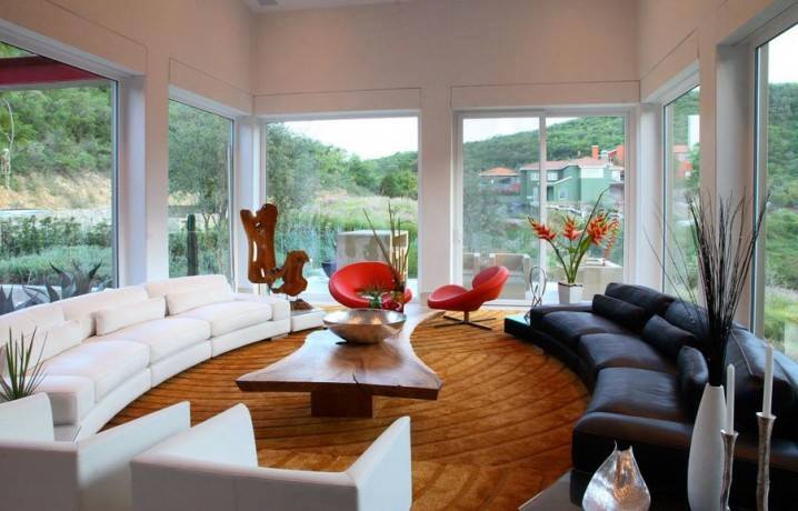 Stylish Living Room With Curved Sofa by Mohit Kumar Living-room Contemporary | Interior Design Photos & Ideas