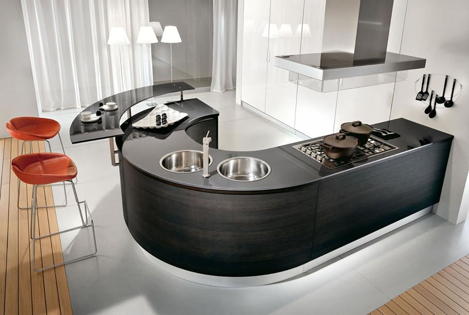 Black Shaded Modular Kitchen With Lounge Chair by Mohit Kumar Modular-kitchen Modern | Interior Design Photos & Ideas