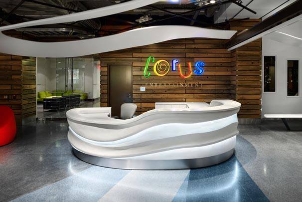 White Office Reception With Woody Walls by Mohit Kumar Modern | Interior Design Photos & Ideas