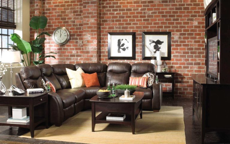 Brown Leather Sofa And Brick Wall by Raja Khan Living-room Contemporary | Interior Design Photos & Ideas