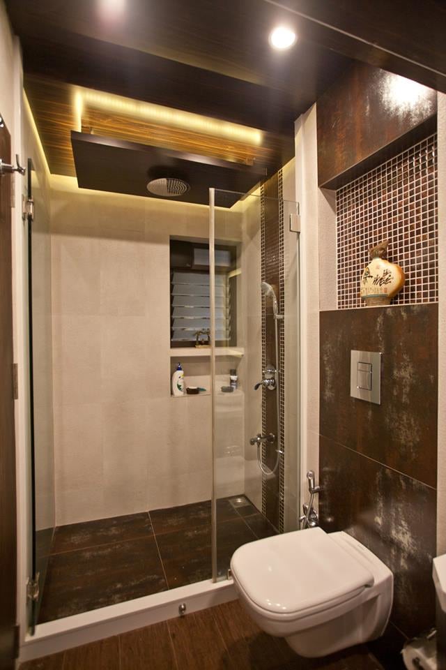 Bathroom With Artistic False Ceiling by Nikeeta Mehta Bathroom Modern | Interior Design Photos & Ideas