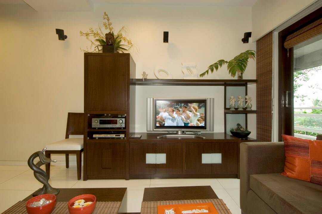 Living Room With Wooden Display Unit by Nikeeta Mehta Living-room Modern | Interior Design Photos & Ideas