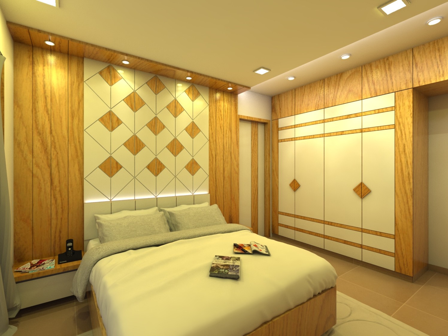 Bedroom With Queen Sized Bed and Wooden Panels by Umesh Vishwakarma Bedroom Contemporary | Interior Design Photos & Ideas