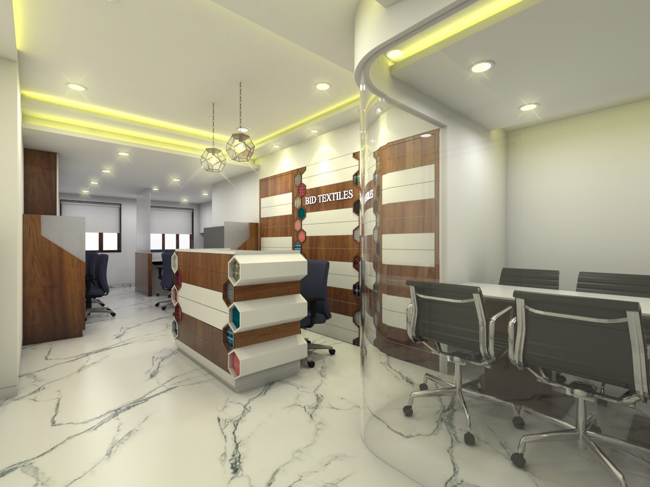 Office Reception with Marble Flooring and False Ceiling by Umesh Vishwakarma Contemporary | Interior Design Photos & Ideas