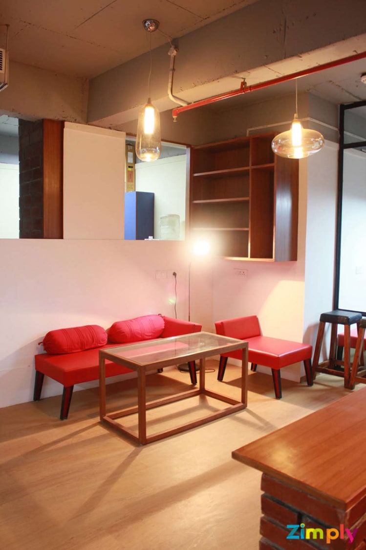 Red and Wood Finish Office by Aditya Modern | Interior Design Photos & Ideas