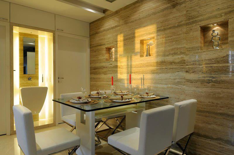 Dining area with granite panel and washbasin by Jitesh Dhoka Modern | Interior Design Photos & Ideas