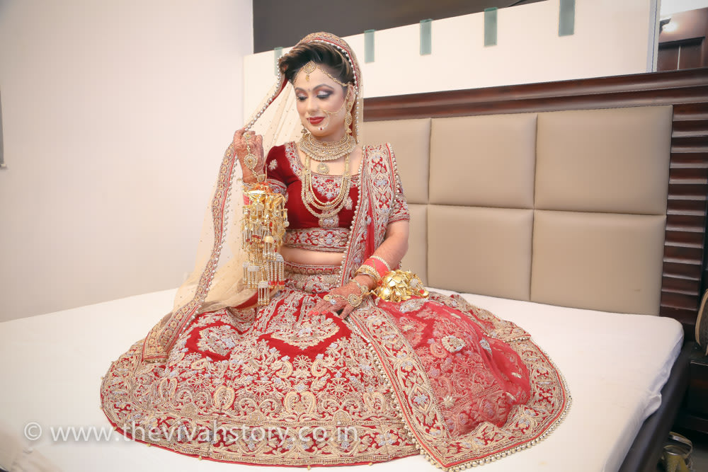 Rode Shaded Lehenga With Velvet Blouse With Stunning Gold Embroidery by Mohit Wedding-photography Wedding-dresses | Weddings Photos & Ideas