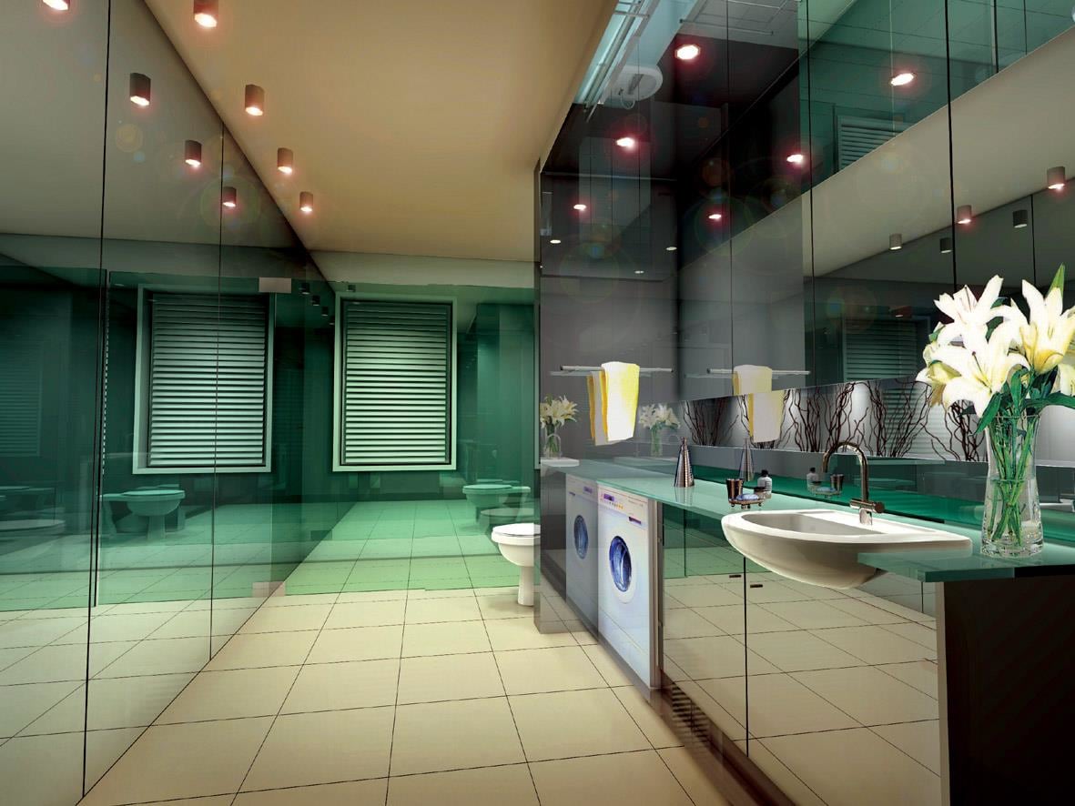 Glass enclosed bathroom with LED spot lights and white fittings by Entrix Shahkir Shaik Bathroom Modern | Interior Design Photos & Ideas