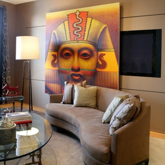 Living area with abstract painting and brown color sofa by Siraj Living-room Contemporary | Interior Design Photos & Ideas