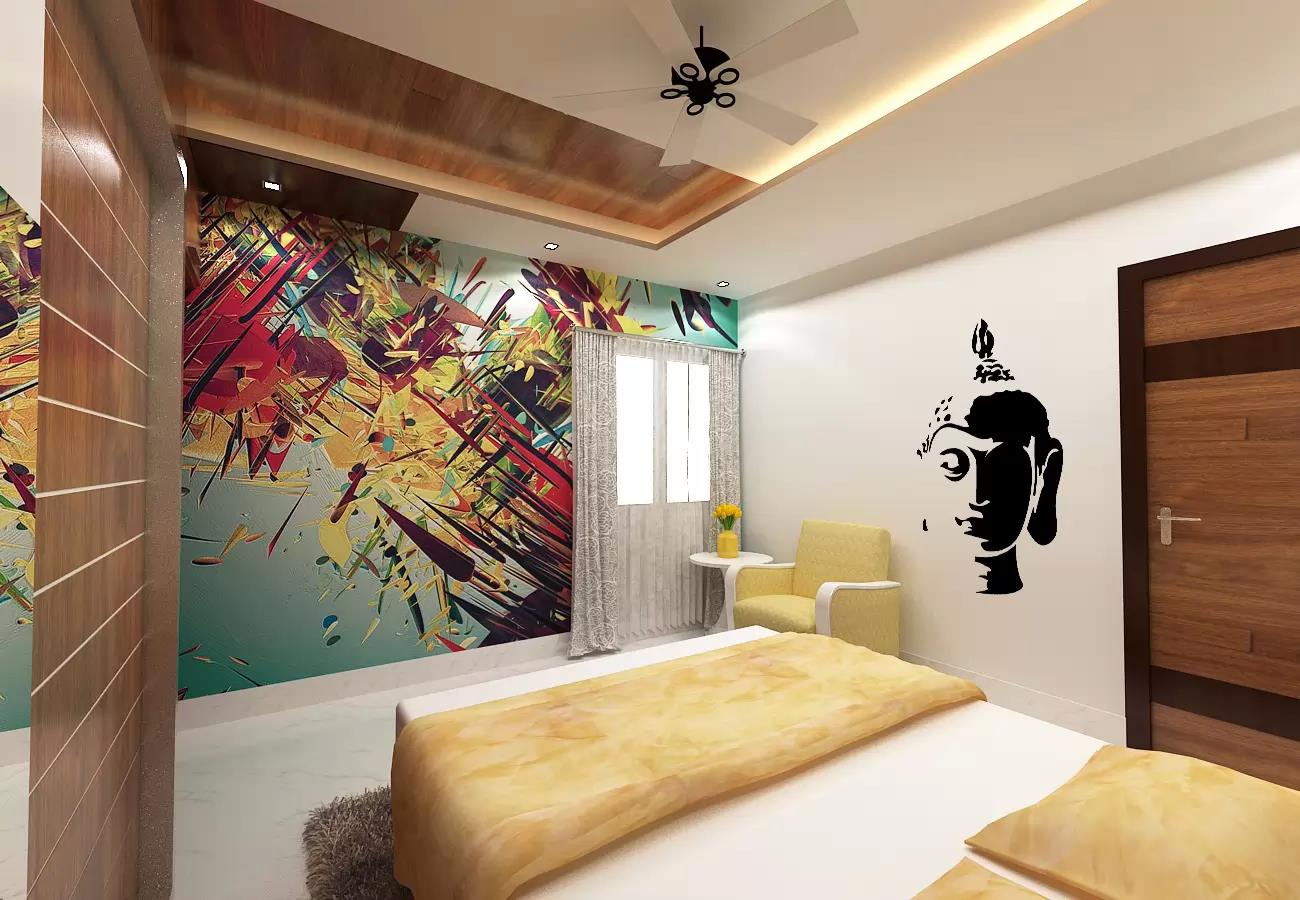 Abstract wall painting and false ceiling in bedroom by Ramana Rao P V Bedroom Contemporary | Interior Design Photos & Ideas