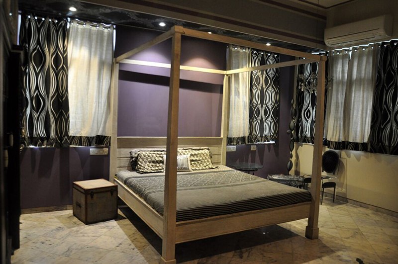 Violet Shaded Bedroom With Wooden Flooring by Chaitali D Parikh Bedroom Contemporary | Interior Design Photos & Ideas