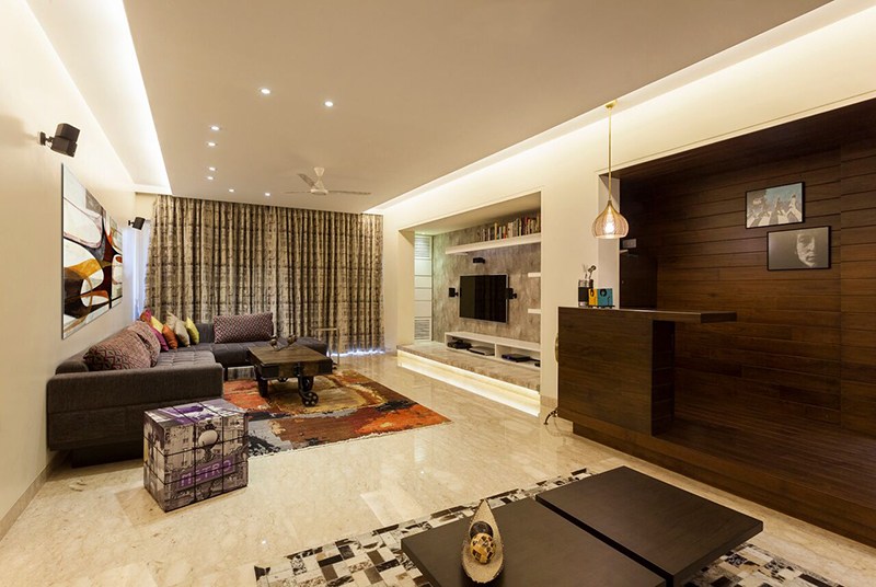 Floral White Shaded Living Area With False Ceiling by Chaitali D Parikh Living-room Contemporary | Interior Design Photos & Ideas