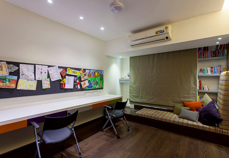 Snow White Shaded Kids Bedroom With Parallel Study Table by Chaitali D Parikh Bedroom Contemporary | Interior Design Photos & Ideas