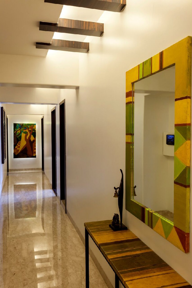 Hallway With Wooden Work On Ceiling by Chaitali D Parikh Indoor-spaces Contemporary | Interior Design Photos & Ideas